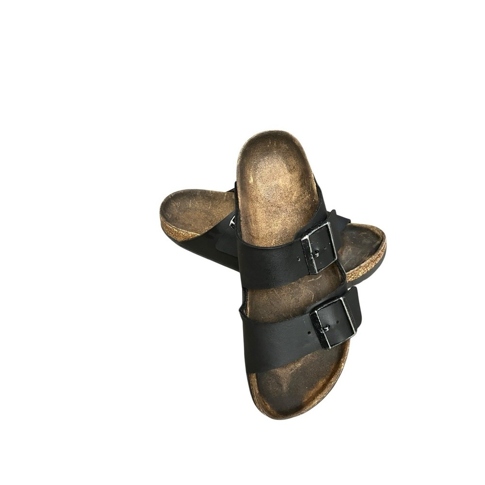 Birkenstock Arizona Black Leather Silver Buckle Comfort Slide Sandals  8-8.5 /39